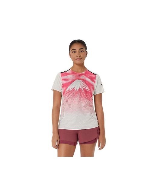 Asics Red Fujitrail Elite Graphic Ss Top