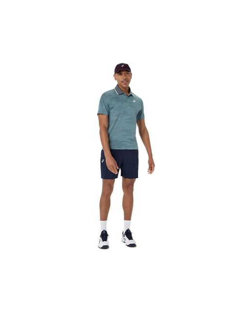 Asics Blue Match Jacquard Polo Ss Top for men