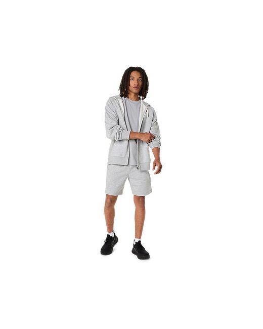 Asics White Logo Fleece Full Zip Hoodie for men