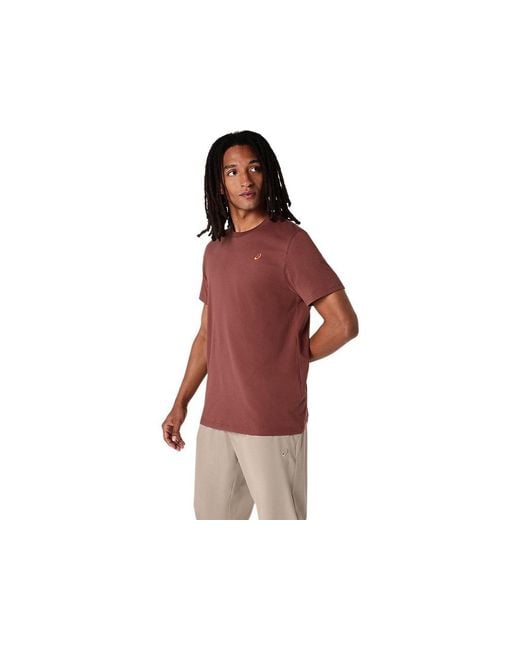 Asics Red Spiral Embroidery Tee for men