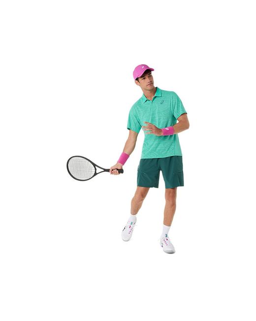 Asics Green Match Jacquard Polo Ss Top for men