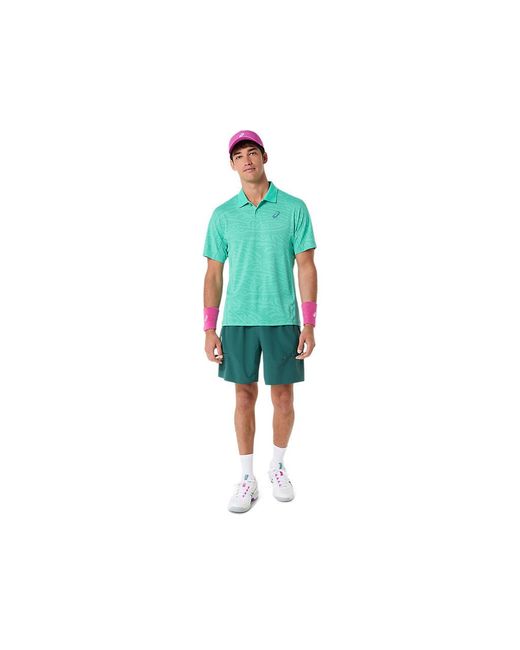 Asics Green Match Jacquard Polo Ss Top for men