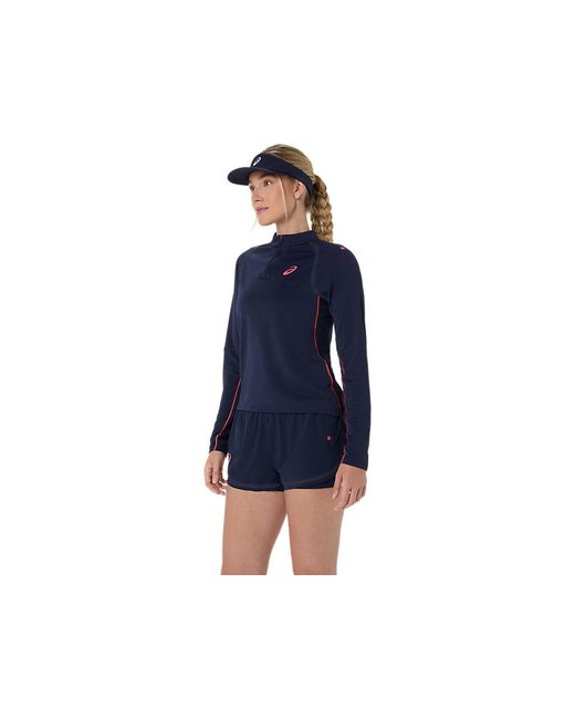Asics Blue Match 1/2 Zip Ls Top
