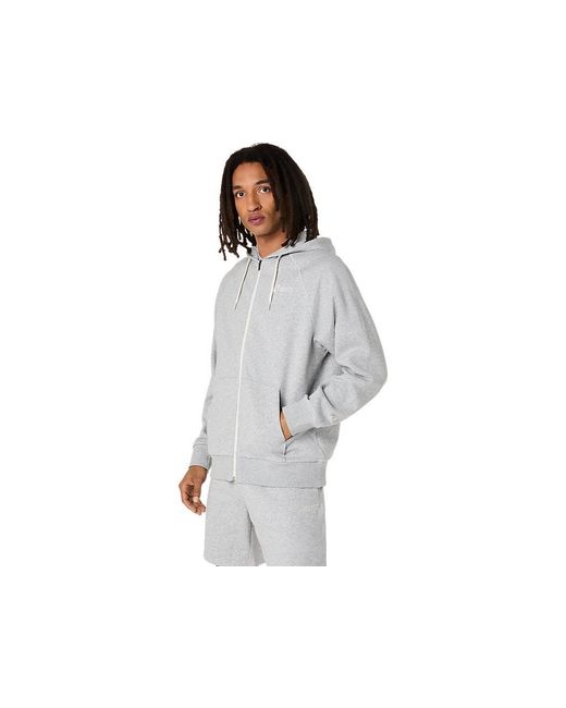Asics White Logo Fleece Full Zip Hoodie for men