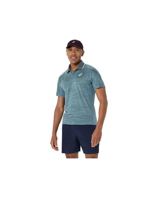 Asics Blue Match Jacquard Polo Ss Top for men