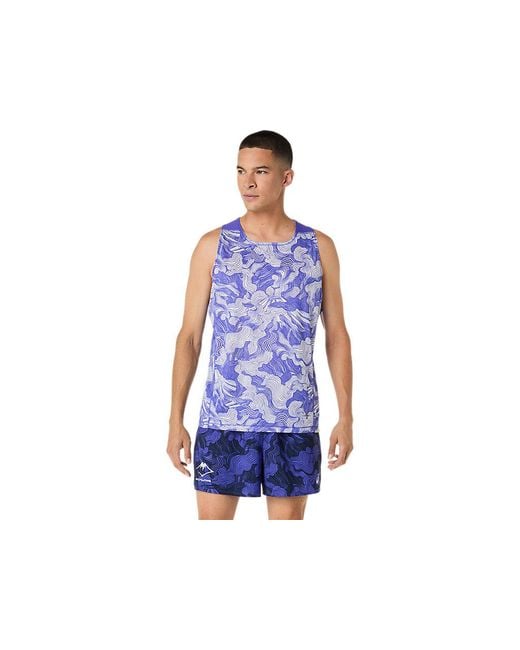Asics Blue Fujitrail Singlet for men