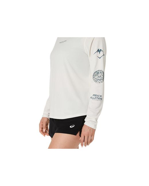 Asics White Fujitrail Logo Ls Top