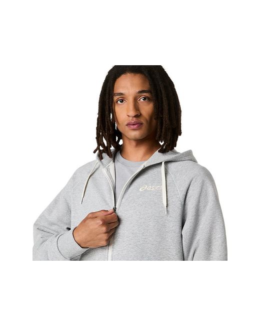 Asics White Logo Fleece Full Zip Hoodie for men
