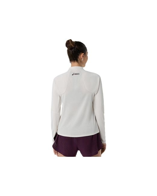 Asics White Match 1/2 Zip Ls Top