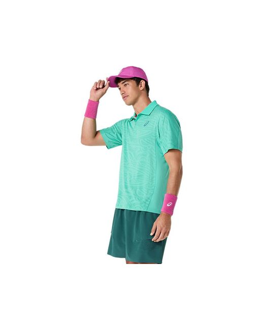 Asics Green Match Jacquard Polo Ss Top for men