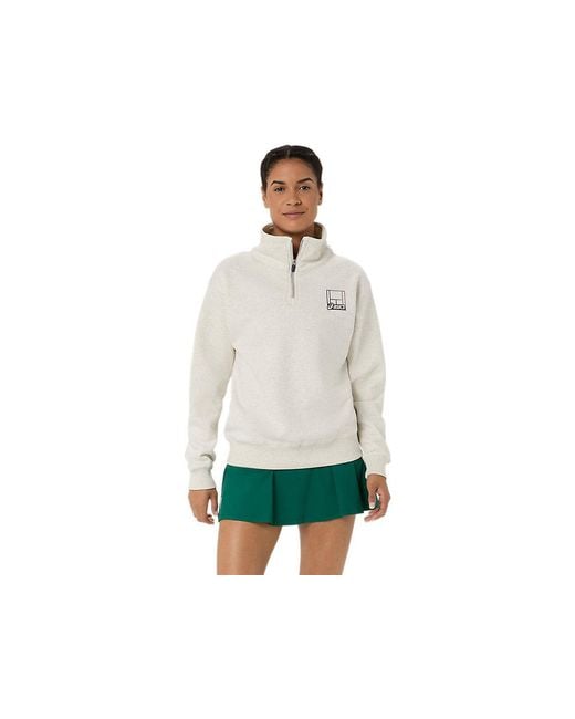 Asics White Court Core Graphic Half Zip Sweatshirt
