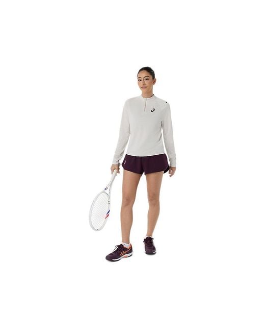 Asics White Match 1/2 Zip Ls Top