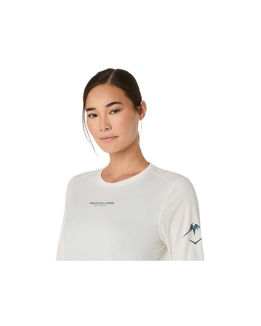 Asics White Fujitrail Logo Ls Top
