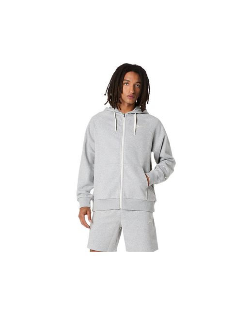 Asics White Logo Fleece Full Zip Hoodie for men