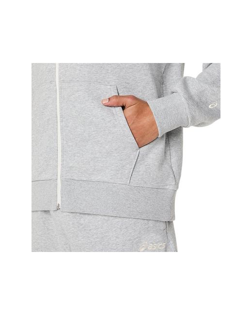 Asics White Logo Fleece Full Zip Hoodie for men