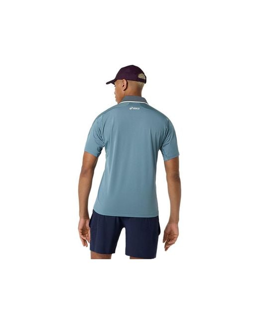 Asics Blue Match Jacquard Polo Ss Top for men