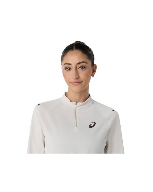 Asics White Match 1/2 Zip Ls Top