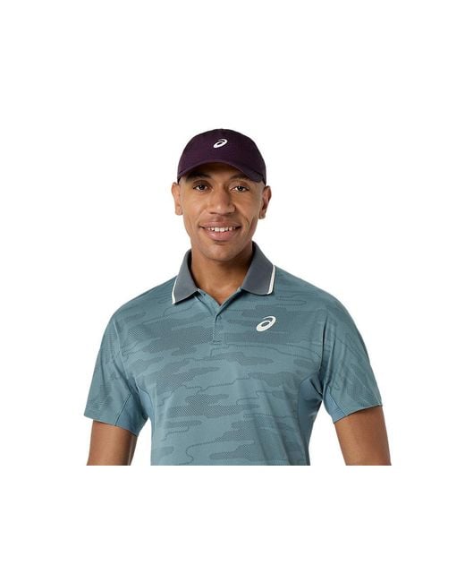 Asics Blue Match Jacquard Polo Ss Top for men
