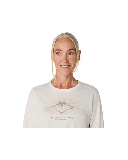 Asics White Fujitrail Logo Ls Top