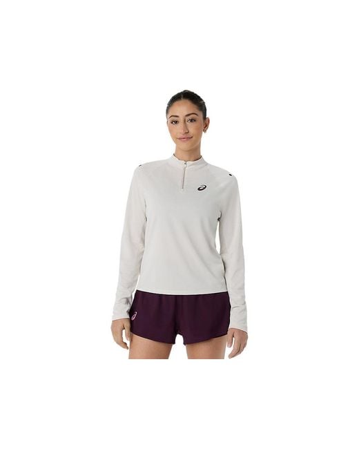 Asics White Match 1/2 Zip Ls Top