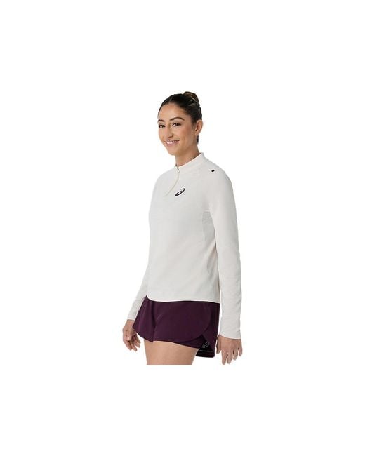 Asics White Match 1/2 Zip Ls Top