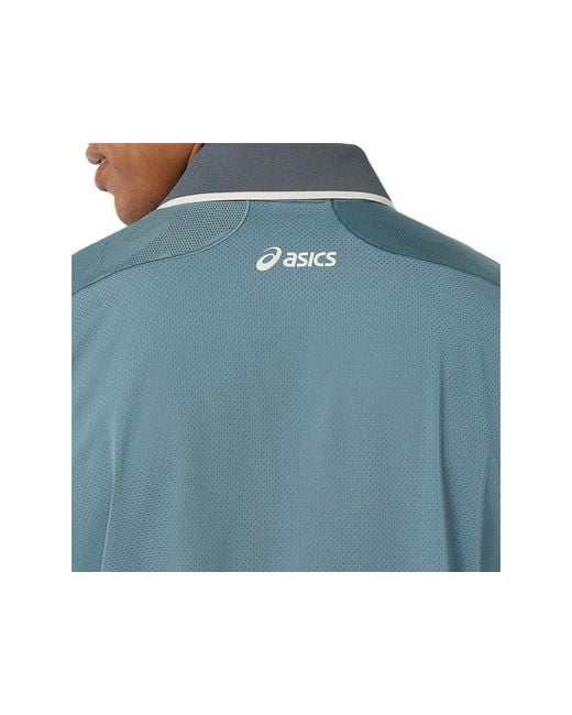 Asics Blue Match Jacquard Polo Ss Top for men