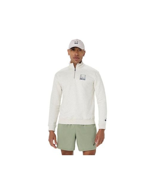 Asics White Court Core Graphic Half Zip Sweatshirt for men