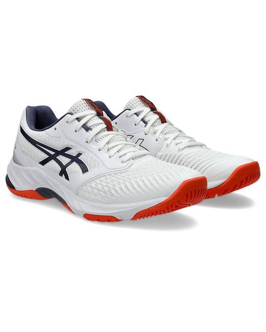Asics White Netburner Ballistic Flytefoam 3 Volleyball Shoes for men