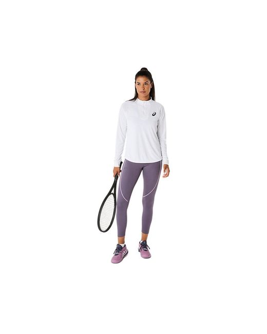 Asics White Match Ls 1/2 Zip Top