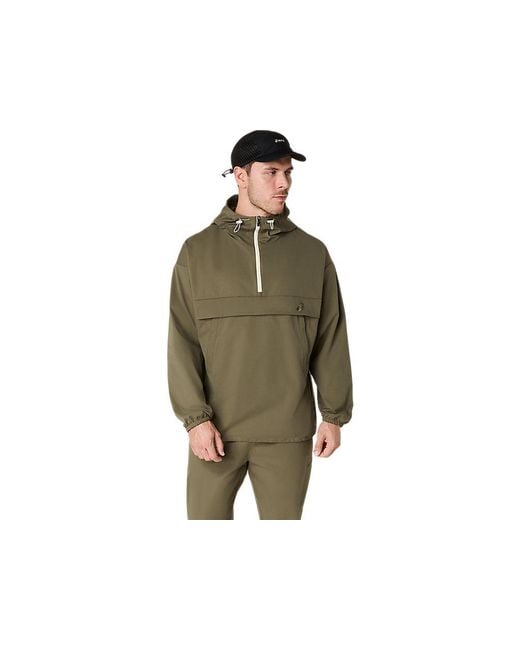 Asics Green Double Weave Relaxed Pull Over Jacket for men