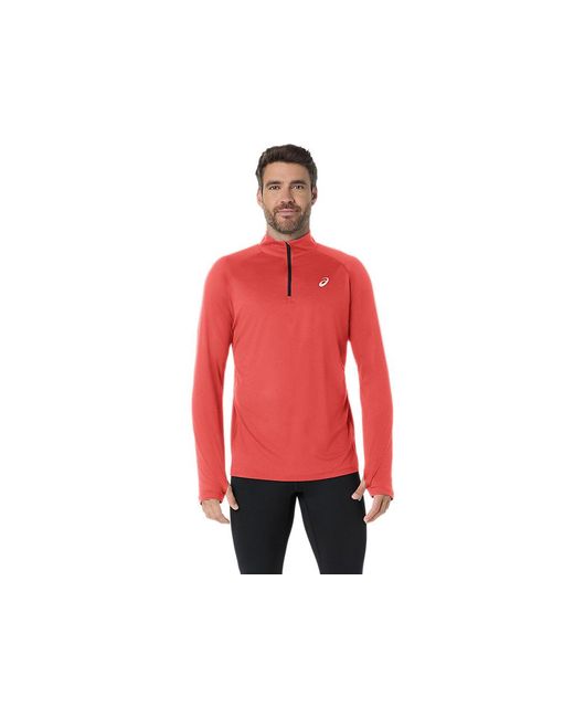 Asics Red Sport Ls 1/2 Zip Top for men