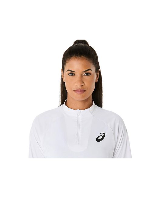 Asics White Match Ls 1/2 Zip Top