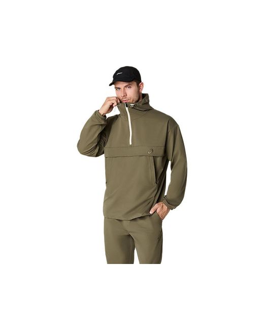 Asics Green Double Weave Relaxed Pull Over Jacket for men