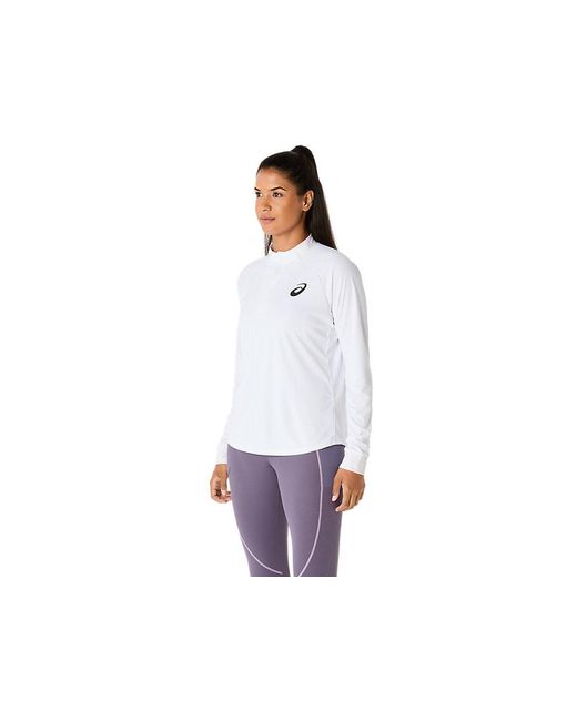 Asics White Match Ls 1/2 Zip Top