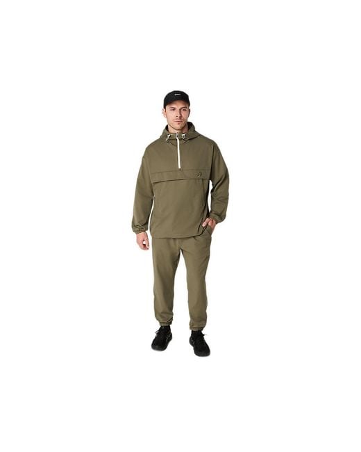 Asics Green Double Weave Relaxed Pull Over Jacket for men