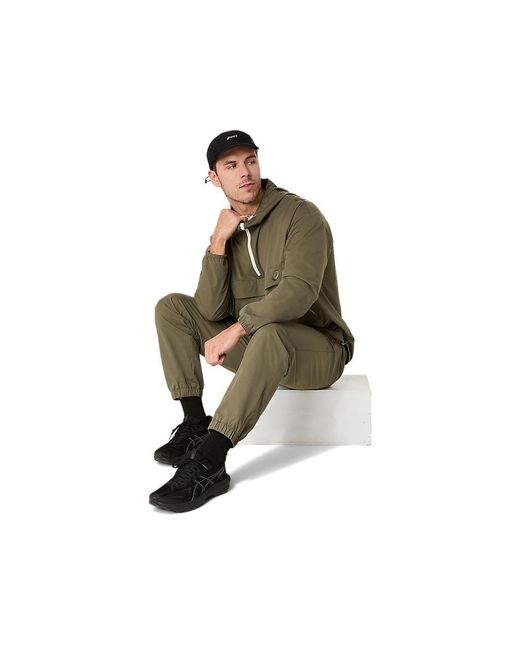Asics Green Double Weave Relaxed Pull Over Jacket for men