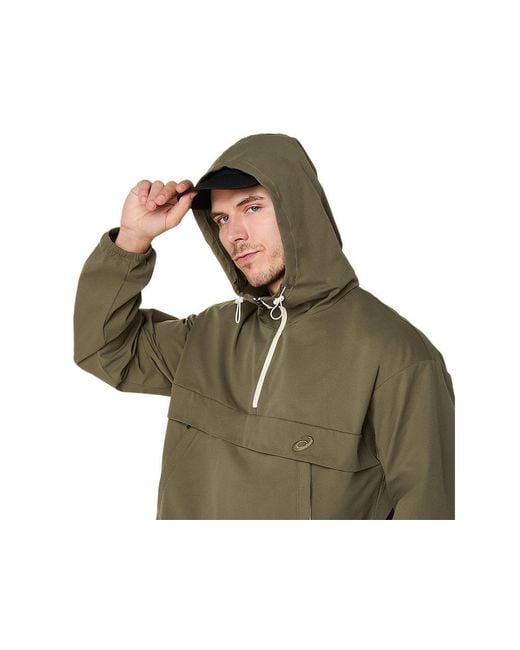 Asics Green Double Weave Relaxed Pull Over Jacket for men