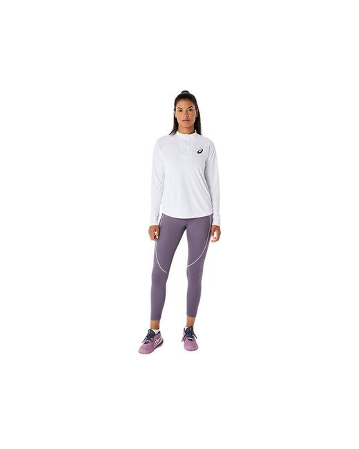 Asics White Match Ls 1/2 Zip Top