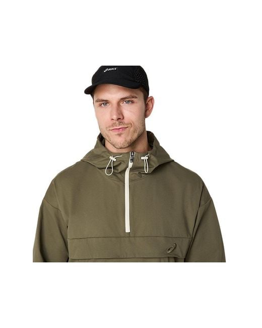 Asics Green Double Weave Relaxed Pull Over Jacket for men