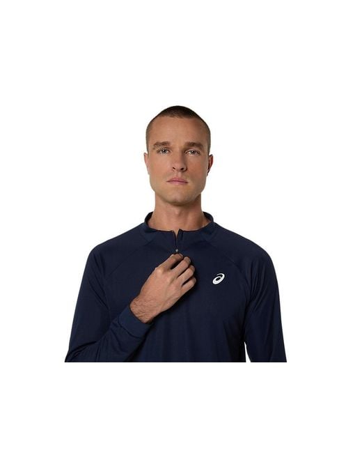 Asics Blue Match Ls 1/2 Zip Top for men