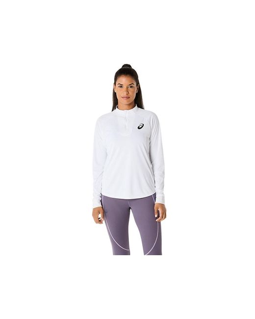 Asics White Match Ls 1/2 Zip Top