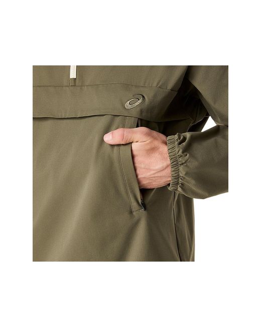 Asics Green Double Weave Relaxed Pull Over Jacket for men