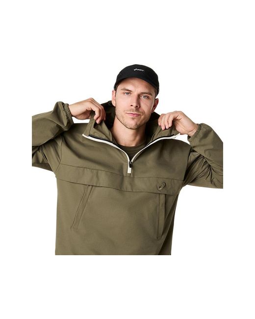 Asics Green Double Weave Relaxed Pull Over Jacket for men