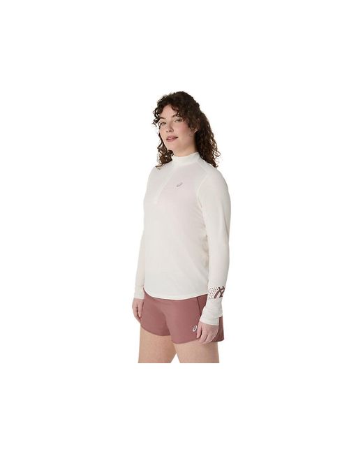 Asics White Icon 1/2 Zip Ls Top
