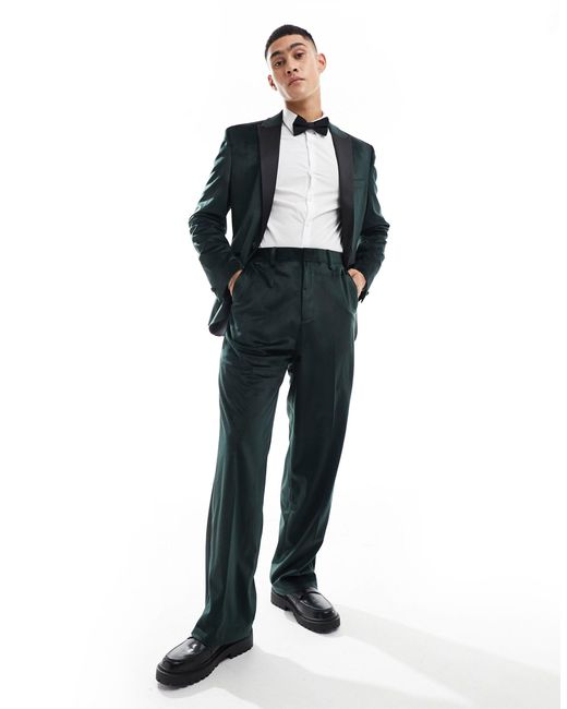 ASOS Black Wide Leg Velvet Tuxedo Suit Trouser for men