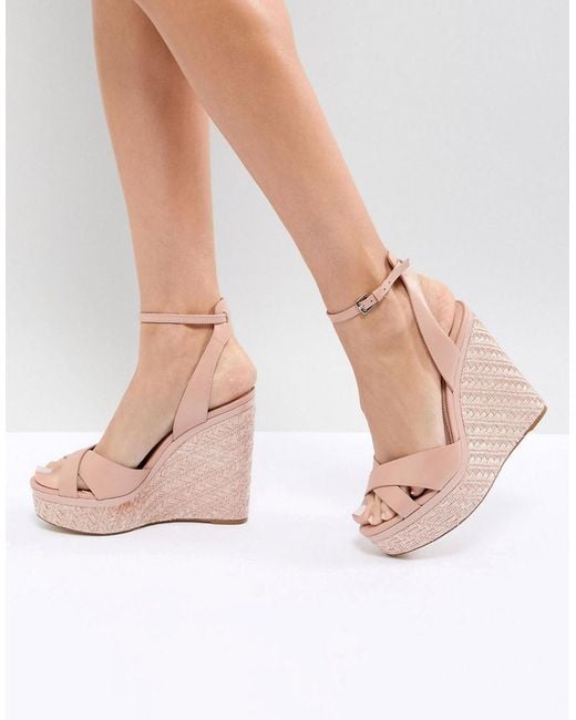 ALDO Pink Cross Strap Wedge Shoe With Textured Heel