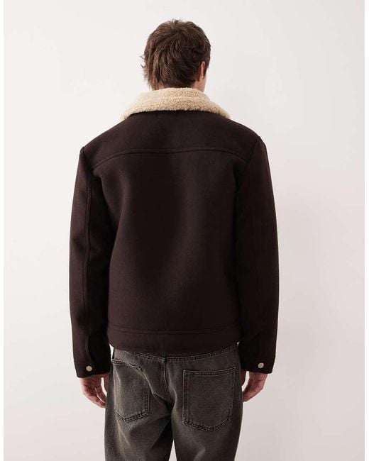 ASOS Blue Relaxed Wool-look Harrington Jacket With Borg Lining for men