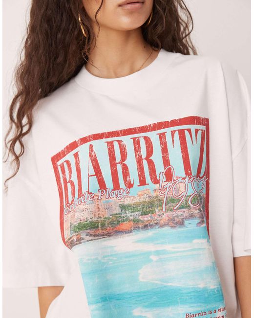 ASOS Natural Oversized T-shirt With Biarritz Location Graphic