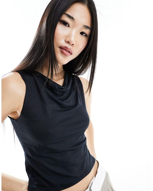 ASOS Double Layer Soft Slinky Cowl Neck Tank Top in Black