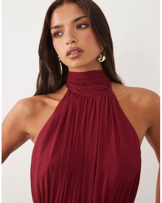 Forever New Red Chiffon Blouson Halter Neck Maxi Dress